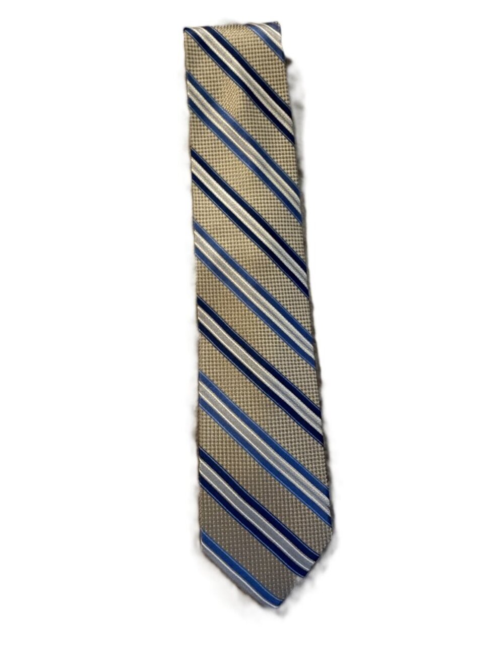 Pronto Uomo Silk Light Tan/Gold Tie w/ Blue Stripe Textured Necktie